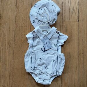 NEW Tommy Bahama Baby 3-6 Months Bubble Outfit Set Hat Anchor Nautical Beach NWT